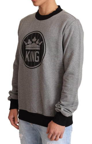 Dolce &amp; Gabbana Elegant Gray Crown Motif Crewneck Sweater