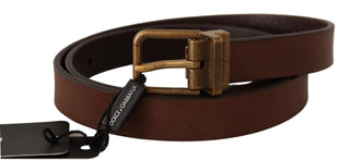 Dolce &amp; Gabbana Elegant Brown Leather Belt with Gold Buckle