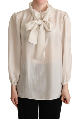 Dolce &amp; Gabbana Elegant Light Gray Silk Ascot Blouse