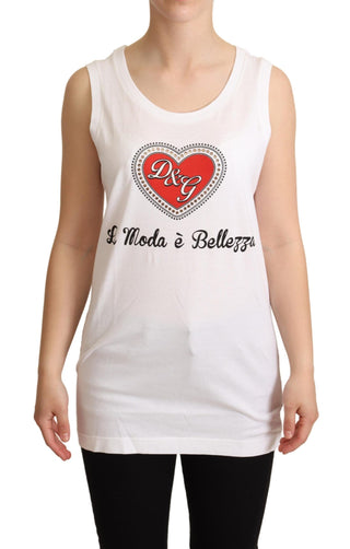 Dolce &amp; Gabbana Crystal Embellished Heart White Sleeveless Tee