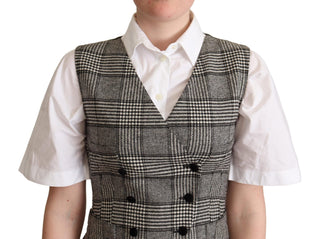 Dolce &amp; Gabbana Elegant Checkered Gray Silk Blend Vest