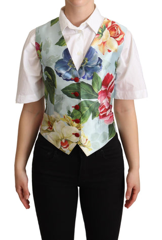 Dolce &amp; Gabbana Elegant Floral Print Silk Waistcoat