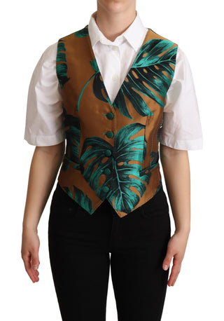 Dolce &amp; Gabbana Elegant Green Leaf Print Waistcoat