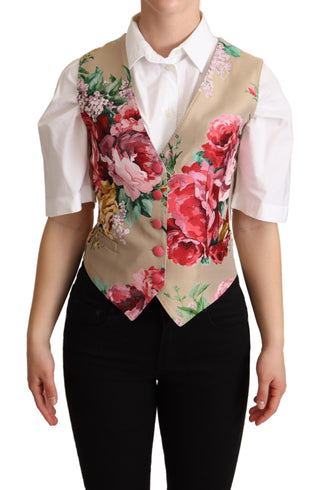 Dolce &amp; Gabbana Elegant Floral Beige Sleeveless Vest