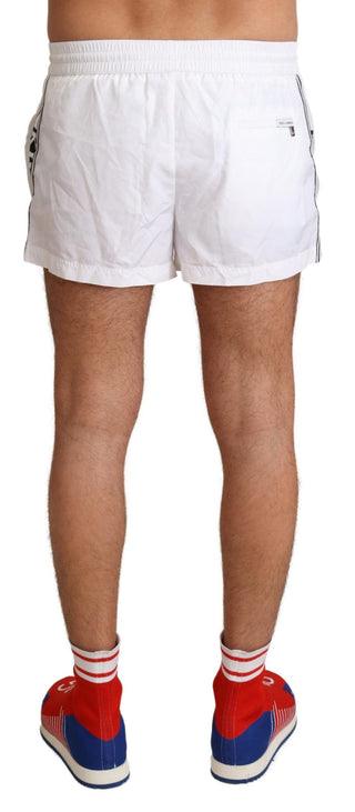 Dolce &amp; Gabbana Elegant White KING Motive Swim Trunks