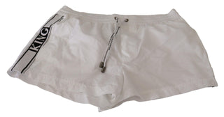 Dolce &amp; Gabbana Elegant White KING Motive Swim Trunks