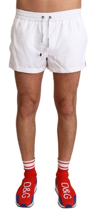 Dolce &amp; Gabbana Elegant White KING Motive Swim Trunks