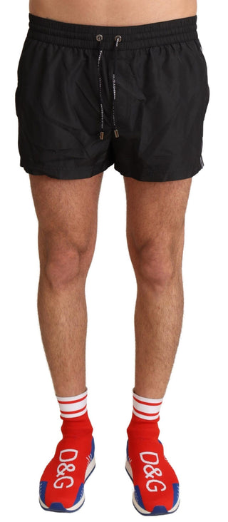 Dolce &amp; Gabbana Elegant Black KING Motive Swim Trunks