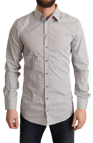 Dolce &amp; Gabbana Elegant Gray Striped Slim Fit Dress Shirt