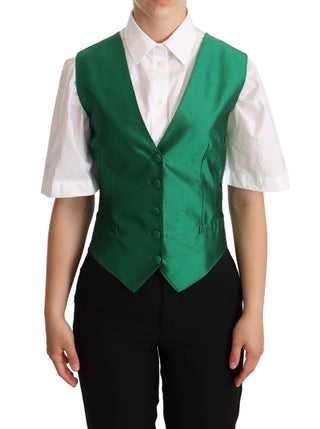 Dolce &amp; Gabbana Elegant Green Silk Blend Waistcoat