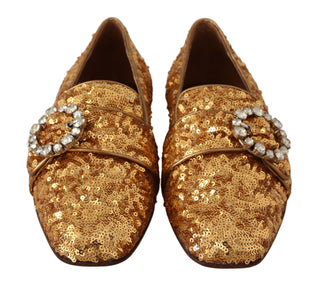 Dolce & Gabbana Elegant Gold Sequin Crystal Flats