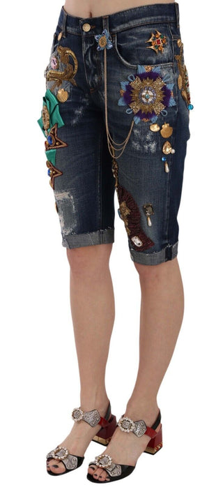 Dolce &amp; Gabbana Elegant Knee-Length Embellished Denim Shorts