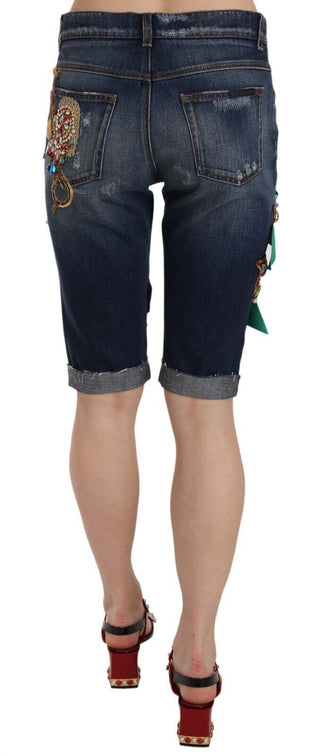 Dolce &amp; Gabbana Elegant Knee-Length Embellished Denim Shorts