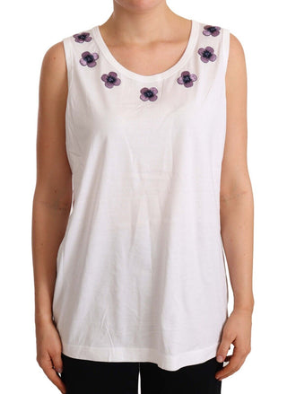 Dolce &amp; Gabbana Floral Trim Logo Tank Top in White