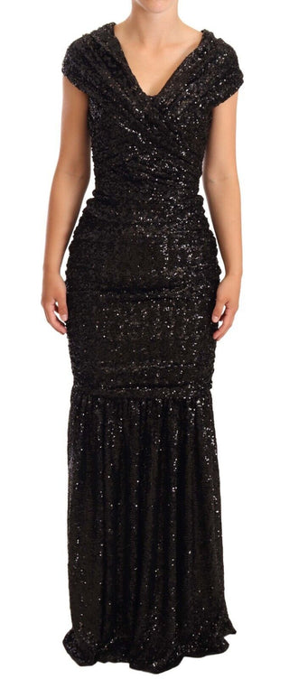 Dolce &amp; Gabbana Elegant Black Sequined Open Shoulder Gown