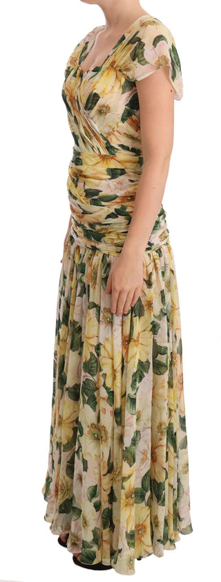 Dolce &amp; Gabbana Floral Elegance Silk Pleated Maxi Dress