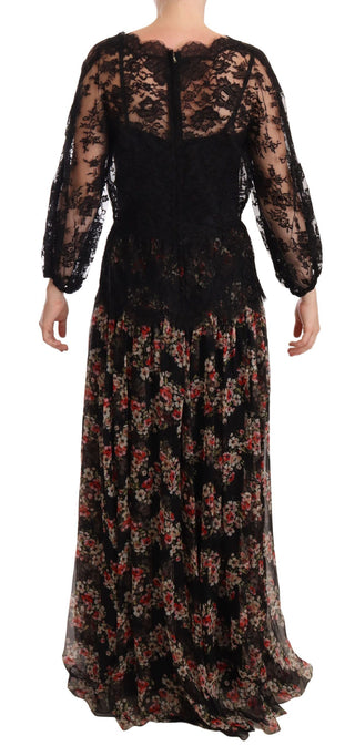 Dolce &amp; Gabbana Elegant Lace Floral Maxi Dress with Polka Dots