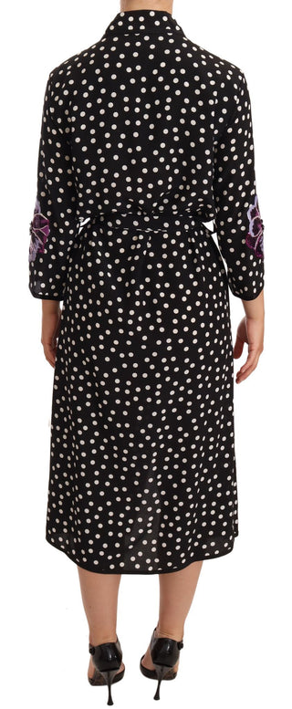 Dolce &amp; Gabbana Elegant Silk Polka Dot Sequin Midi Dress