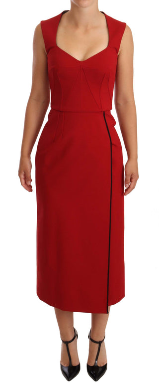 Dolce &amp; Gabbana Elegant Sweetheart Midi Dress in Red