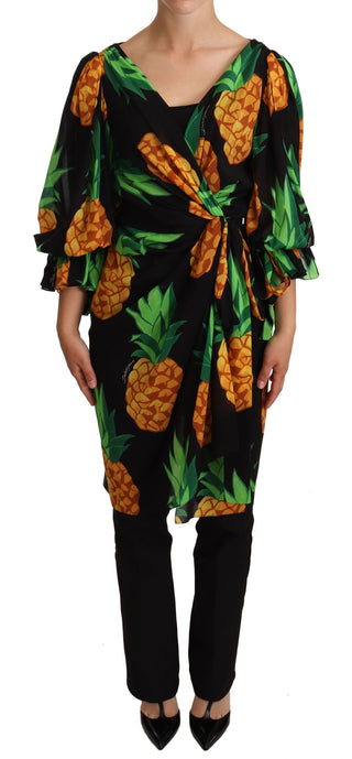 Dolce &amp; Gabbana Vibrant Pineapple Draped Wrap Dress