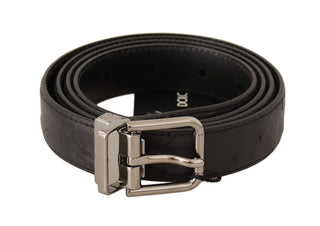 Dolce &amp; Gabbana Elegant Black Leather Belt with Silver Buckle