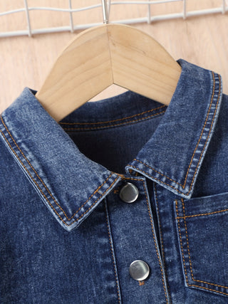 Fashion Girls Pleated Denim Dress with Bow Belt Long Sleeve Autumn Party Kids Clothes 