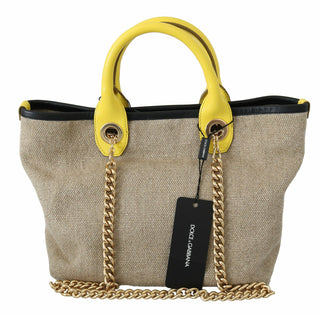 Dolce &amp; Gabbana Beige Linen-Calf Tote with Gold Chain