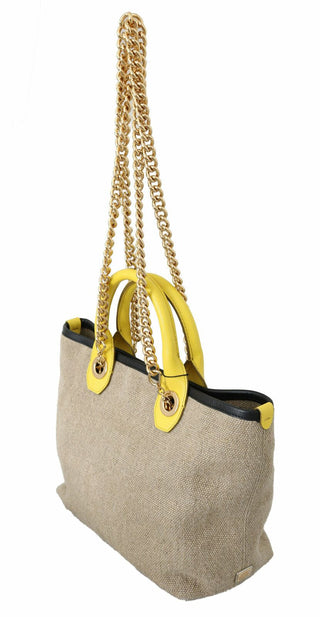 Dolce &amp; Gabbana Beige Linen-Calf Tote with Gold Chain