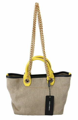 Dolce &amp; Gabbana Beige Linen-Calf Tote with Gold Chain