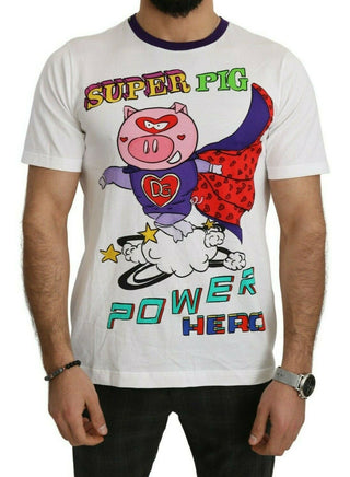 Dolce &amp; Gabbana Chic White Cotton Pig Motif Tee