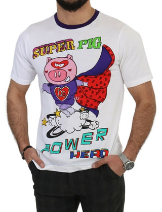 Dolce &amp; Gabbana Chic White Cotton Pig Motif Tee