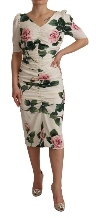 Dolce &amp; Gabbana Elegant White Floral Sheath Dress