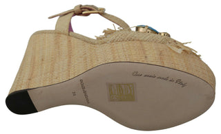 Dolce &amp; Gabbana Beige Silk Strap Wedge Sandals