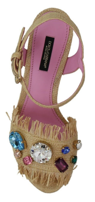 Dolce &amp; Gabbana Beige Silk Strap Wedge Sandals