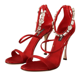 Dolce &amp; Gabbana Red Crystal-Embellished Heel Sandals