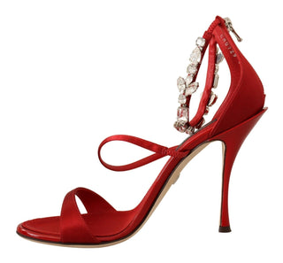 Dolce &amp; Gabbana Red Crystal-Embellished Heel Sandals