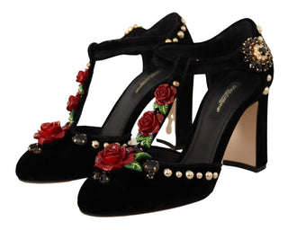 Dolce &amp; Gabbana Elegant Velvet T-Strap Mary Jane Pumps