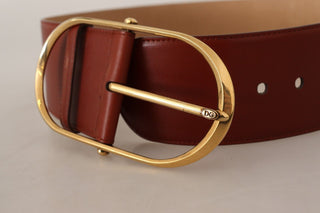 Dolce &amp; Gabbana Elegant Maroon Leather Belt with Gold Accents