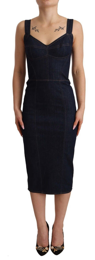 Dolce &amp; Gabbana Elegant Dark Blue Denim Sheath Midi Dress