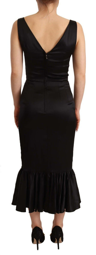 Dolce &amp; Gabbana Elegant Black Silk Midi Sheath Dress