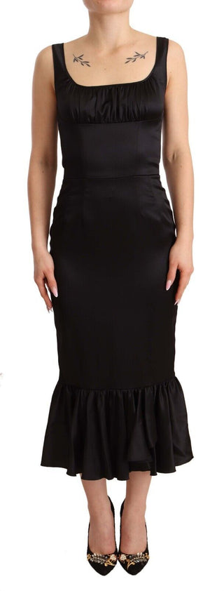 Dolce &amp; Gabbana Elegant Black Silk Midi Sheath Dress