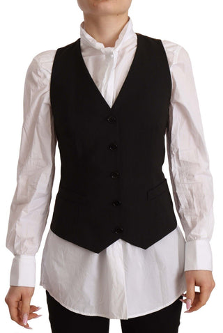 Dolce &amp; Gabbana Elegant Black Buttoned Vest Top