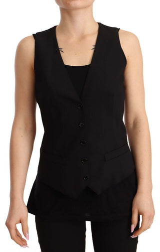 Dolce &amp; Gabbana Elegant Black Wool Blend Waistcoat