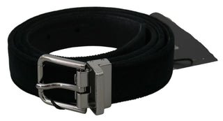 Dolce &amp; Gabbana Elegant Black Leather Belt with Velvet Interior