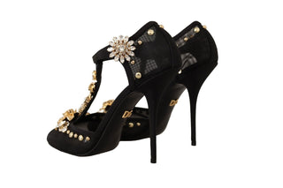 Dolce &amp; Gabbana Elegant Crystal-Embellished Mesh T-Strap Pumps