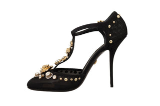 Dolce &amp; Gabbana Elegant Crystal-Embellished Mesh T-Strap Pumps