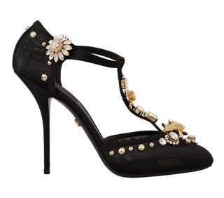 Dolce &amp; Gabbana Elegant Crystal-Embellished Mesh T-Strap Pumps