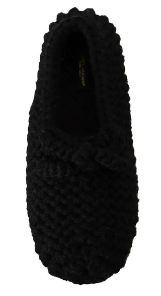 Dolce &amp; Gabbana Elegant Black Wool Knit Ballet Flats