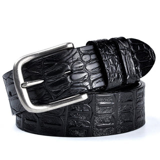 Men's Genuine Cowhide Leather Belt with Crocodile Pattern, Perfect Gift Choice 