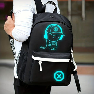 2pcs Backpack + Chest Bag Set, Reflective Luminous Music Bag, Earphone Hole 